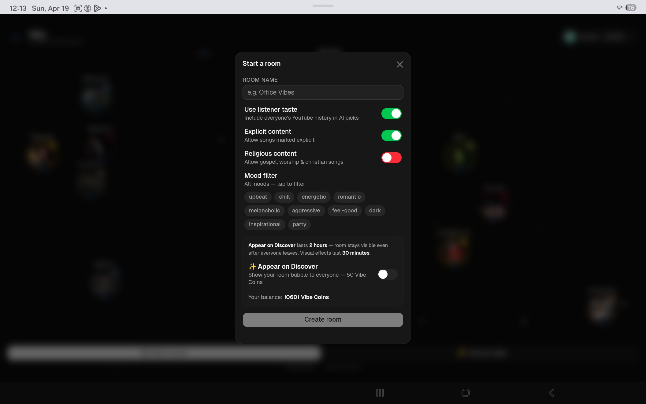 Tablet - create room
